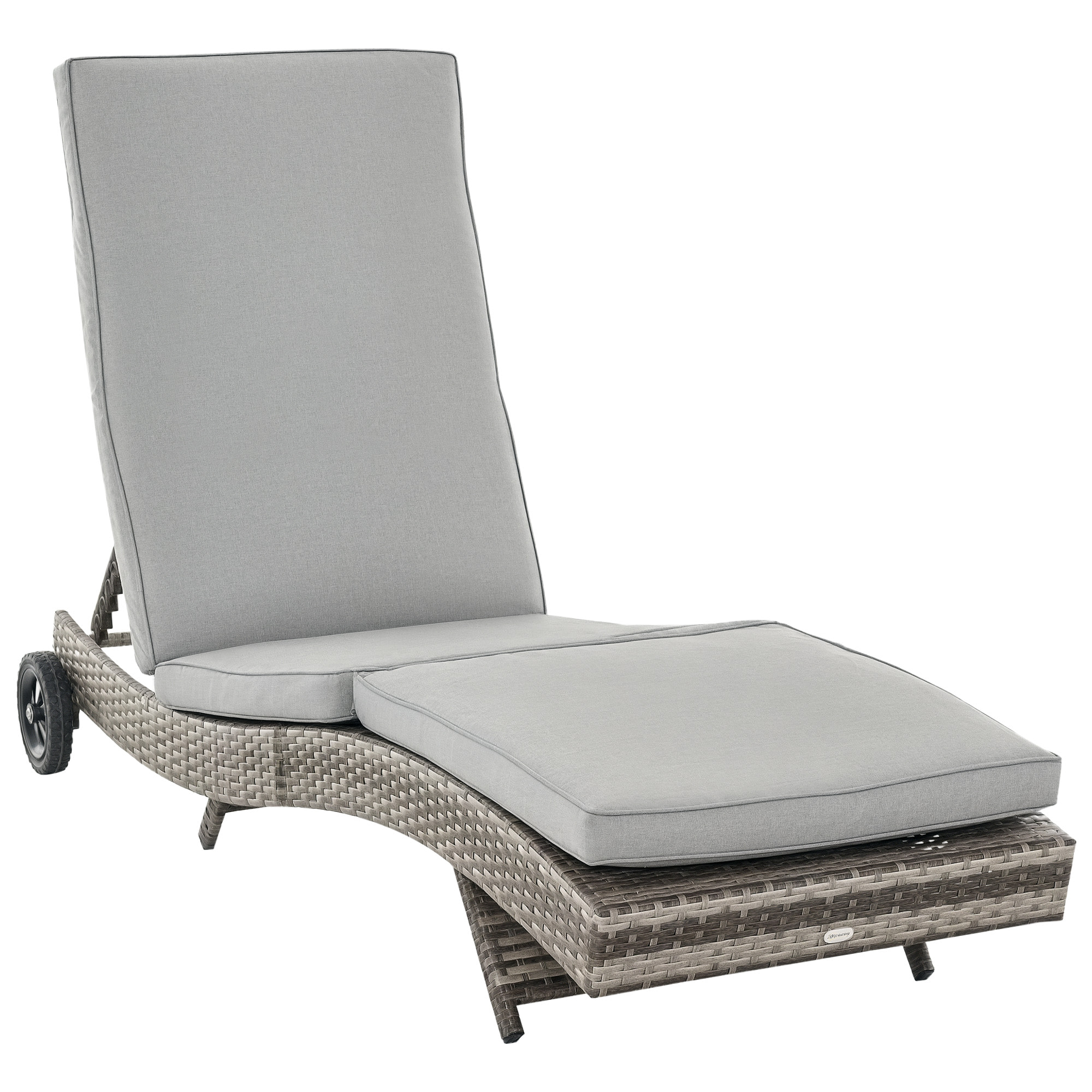 Tumbona de Ratán Reclinable Tumbona de Jardín en Forma de S con 2 Ruedas Respaldo Ajustable en 5 Posiciones y Cojín Extraíble para Patio Terraza 207x70x70 cm Gris