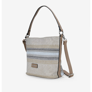 Bolso de hombro taupe y beige con rayas