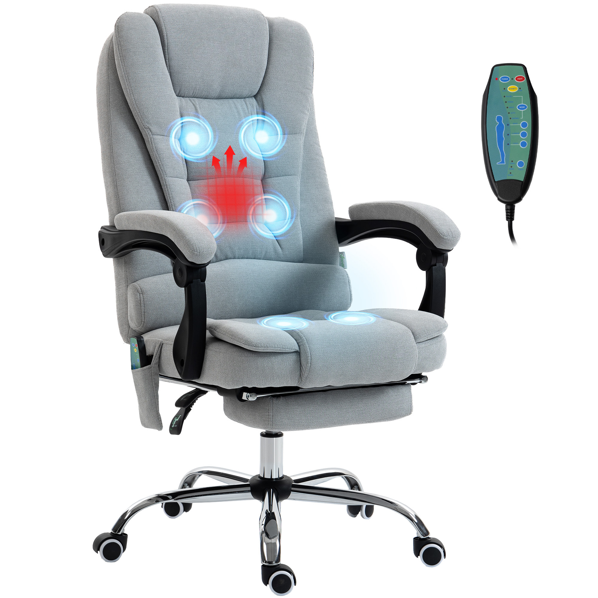 Fauteuil de bureau direction massant chauffant hauteur réglable dossier inclinable tissu gris clair