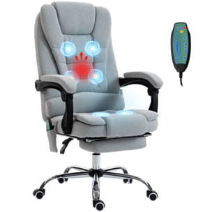 Fauteuil de bureau direction massant chauffant hauteur réglable dossier inclinable tissu gris clair
