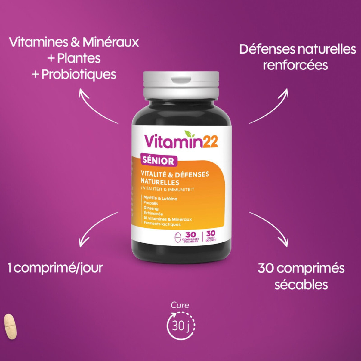 VITAMIN'22 - Programme Vitaminé  Senior - Cure  élaborée pour répondre aux besoins spécifique des 50 ans et plus - Soutien du confort visuel, mémoire, capital osseux
