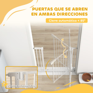 Barrera de Seguridad para Niños y Perros, Extensible 76-89 cm, Puerta para Perros, Bloqueo Doble, Cierre Automático, Apertura Dos Sentidos, Montaje a Presión, Extensión 7 cm, Blanco