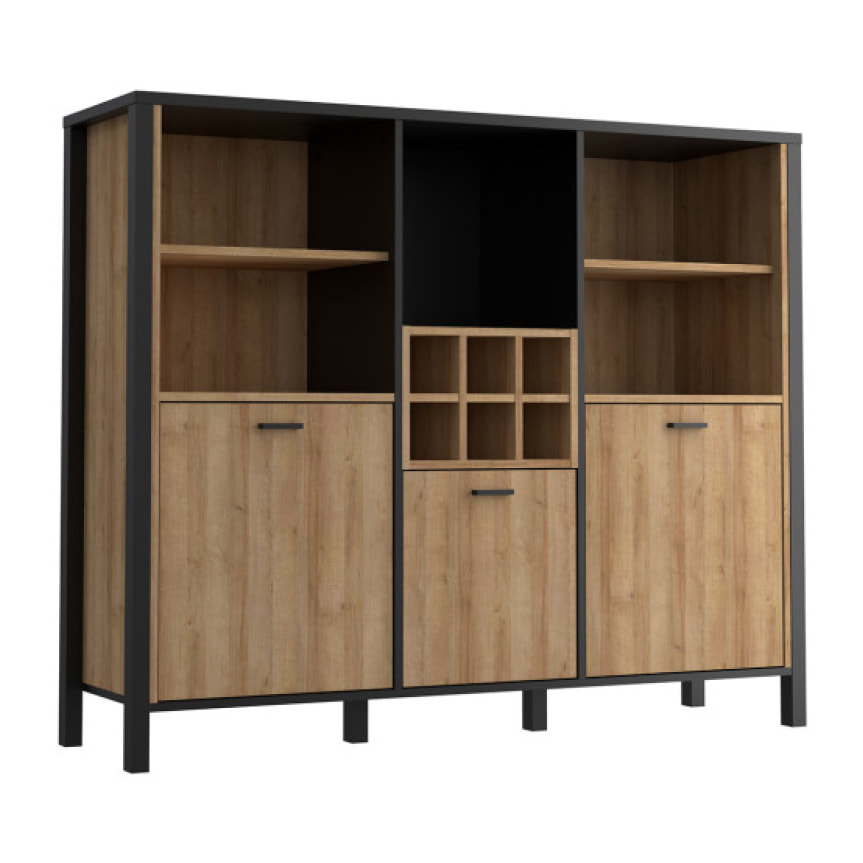 Buffet de rangement haut en bois effet chêne - MIAMI