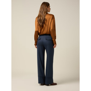 Oltre - Pantaloni wide leg flare con risvolto - Blu