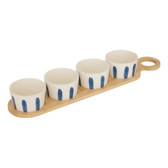 Set apéritif Oceania plateau bambou et 4 coupelles rayées