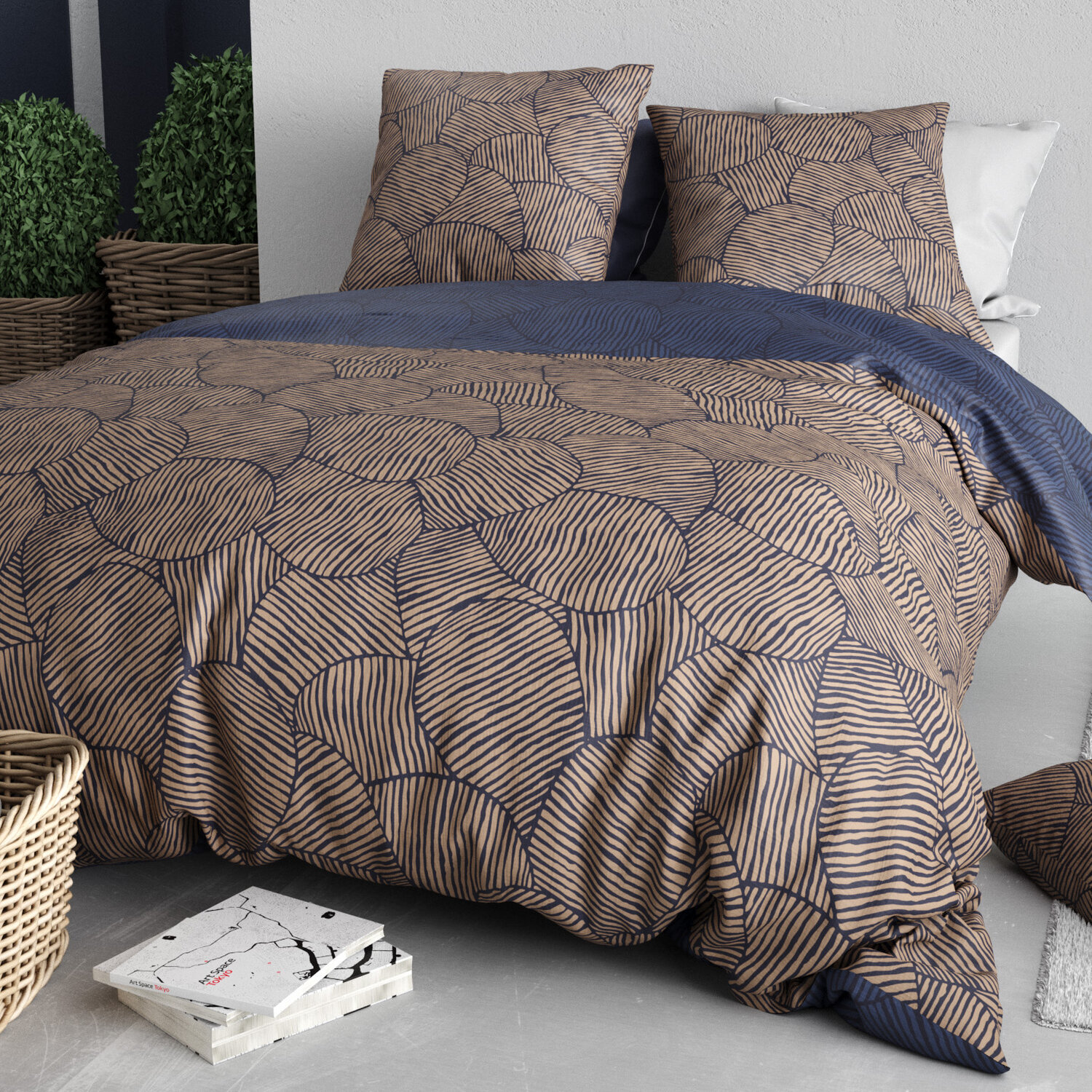 Parure housse de couette imprimé 100% coton - ninon - bleu