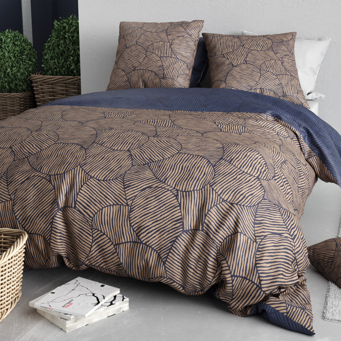 Parure housse de couette imprimé 100% coton - ninon - bleu
