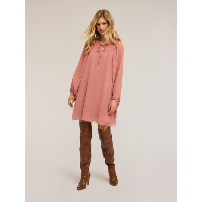 Motivi - Vestido corto con mangas plisadas - Rosa cipria
