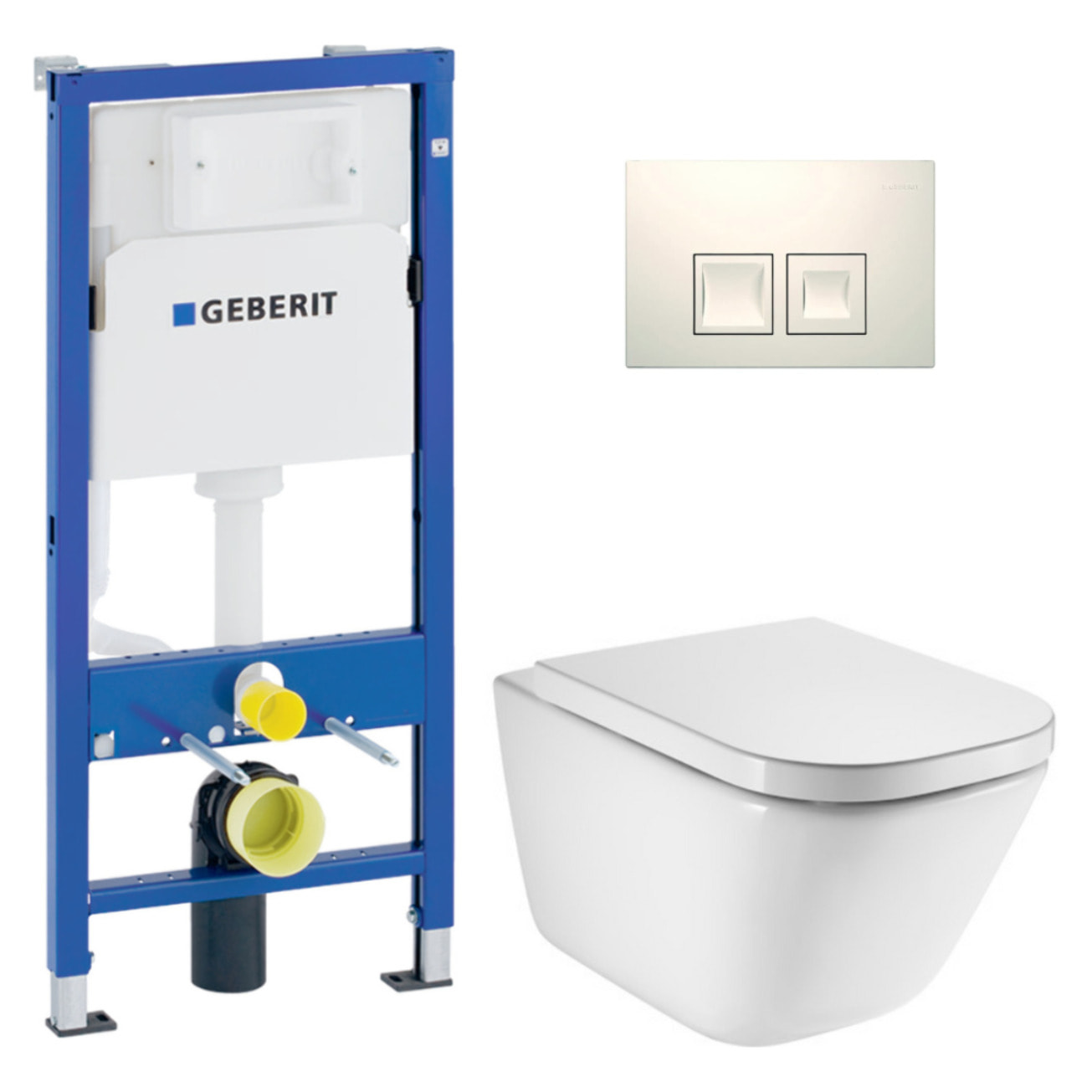 Duofix pack WC bâti-support UP100 + WC suspendu sans bride Roca avec abattant SoftClose + plaque blanche (GEBROGAWR03-FR)