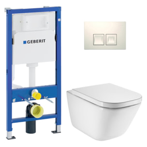 Duofix pack WC bâti-support UP100 + WC suspendu sans bride Roca avec abattant SoftClose + plaque blanche (GEBROGAWR03-FR)