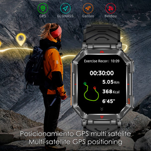 Smartwatch KR92 con chiamate BT, GPS, strumenti di esplorazione, monitor cardiaco, ChatGPT e oltre 100 modalità sportive. Cinturino in metallo.