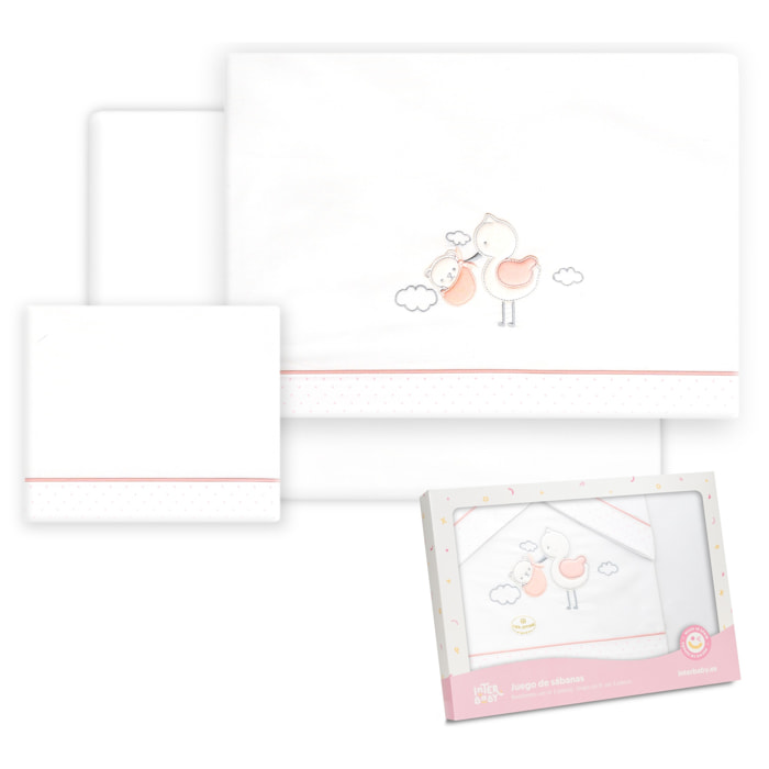 Triptico Coche Cigueña Oso Bco/Rosa