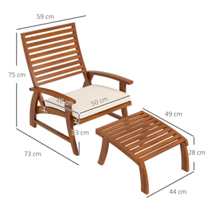 Ensemble de 2 fauteuils relax de jardin avec repose-pied coussins assise