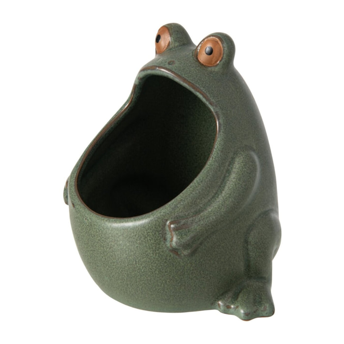 J-Line Cache-pot grenouille - grès - gris vert - small