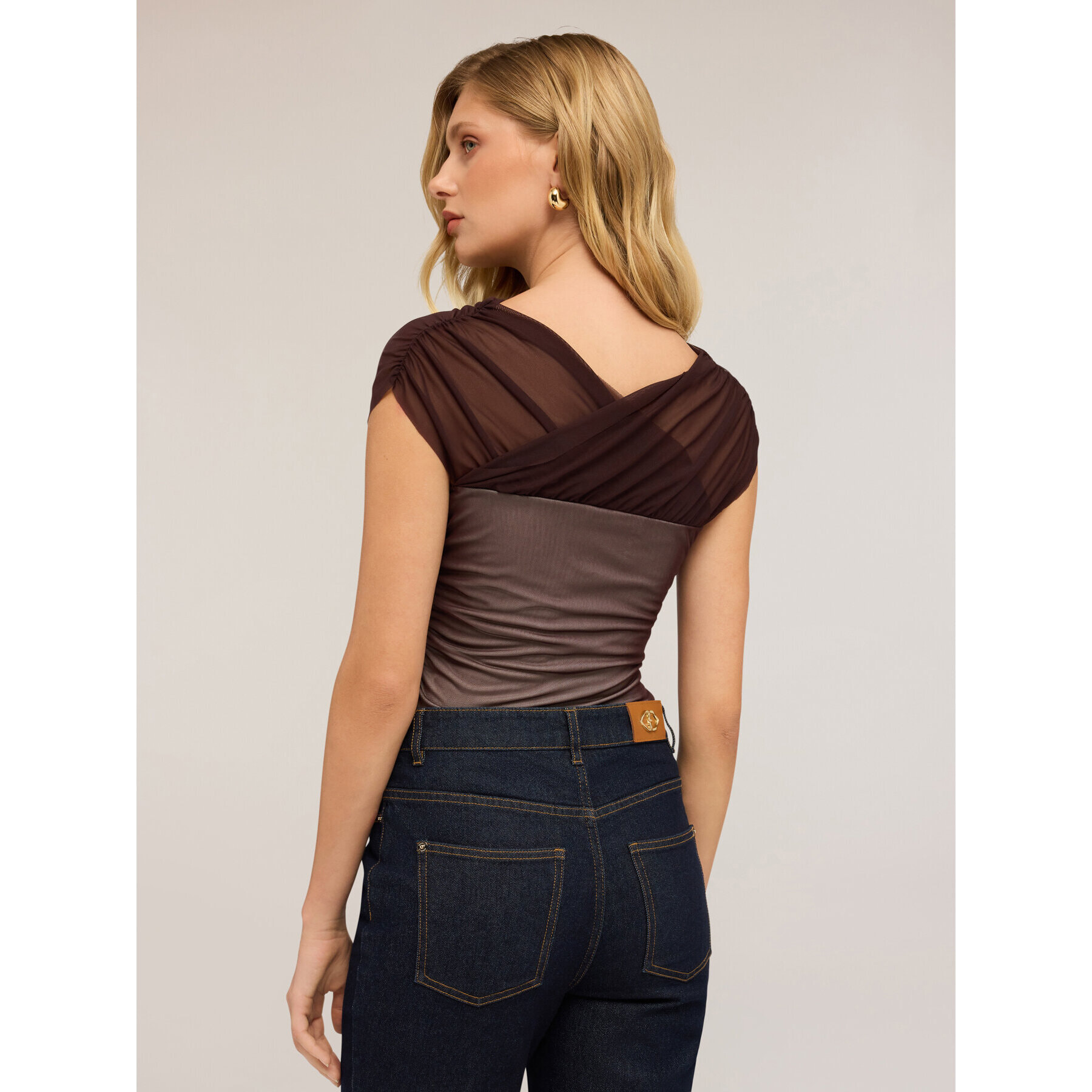 Motivi - T-shirt con inserti in tulle - Bordeaux
