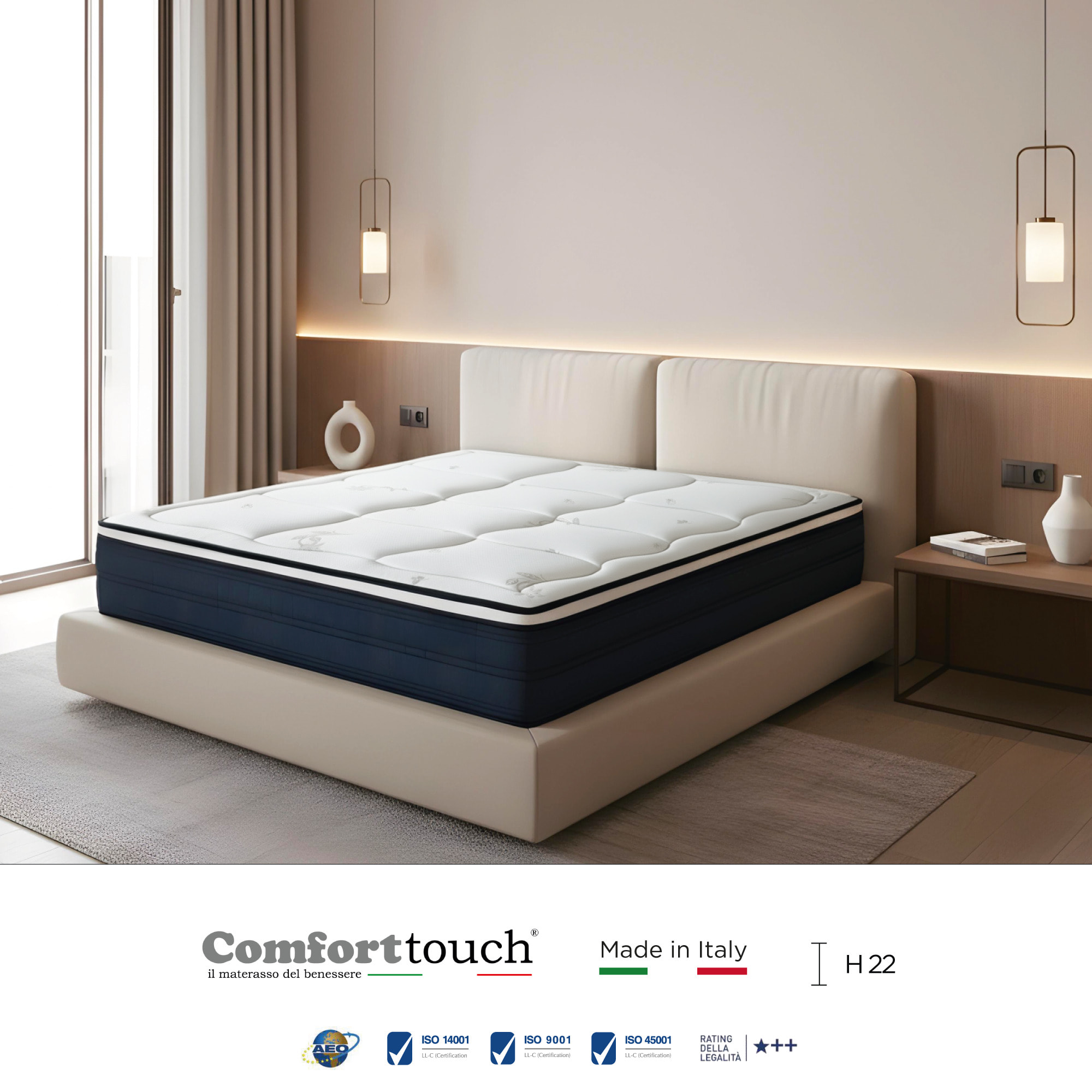 "Sky" H22 cm 80x200 guanciale Memory OMAGGIO 2cm memory foam