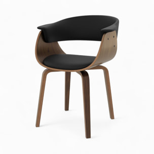 Table et chaises 8 personnes en cuir synthetique noir et bois - Piada