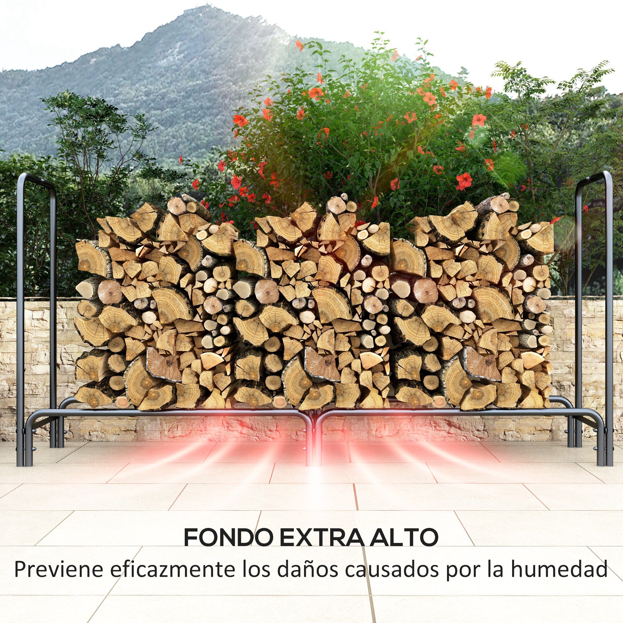 Soporte para Leña con Cubierta Estante de Leña Leñero de Metal Ajustable con Estante para Interior y Exterior Carga 200kg 200x36x99 cm Verde Oscuro y Negro