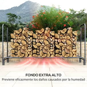 Soporte para Leña con Cubierta Estante de Leña Leñero de Metal Ajustable con Estante para Interior y Exterior Carga 200kg 200x36x99 cm Verde Oscuro y Negro