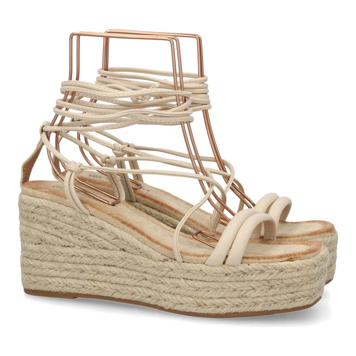 Sandalia de cuña de yute para mujer, comodas y elegantes, diseño moderno con tiras cruzadas