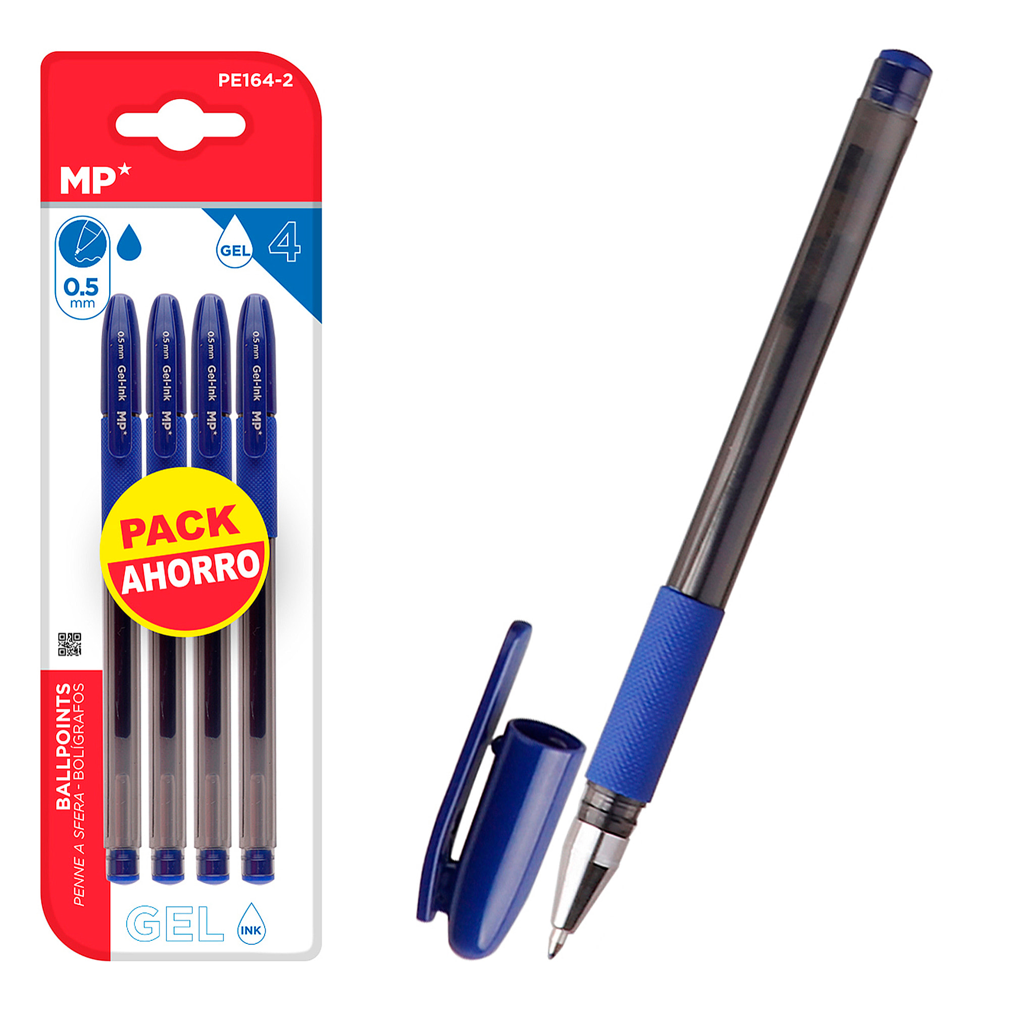 SET BOLÍGRAFOS DE TINTA DE GEL PUNTA 0.5 mm 4 Uds azules.