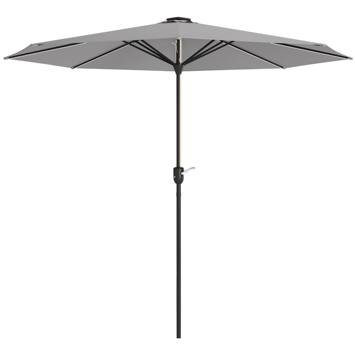 Sombrilla de Jardín Ø265x240 cm Parasol de Terraza con Luces LED Solares Manivela e Impermeable para Piscina Patio Gris Claro