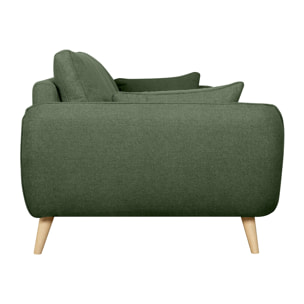 Canapé scandinave 3 places en tissu vert kaki et bois clair CREEP