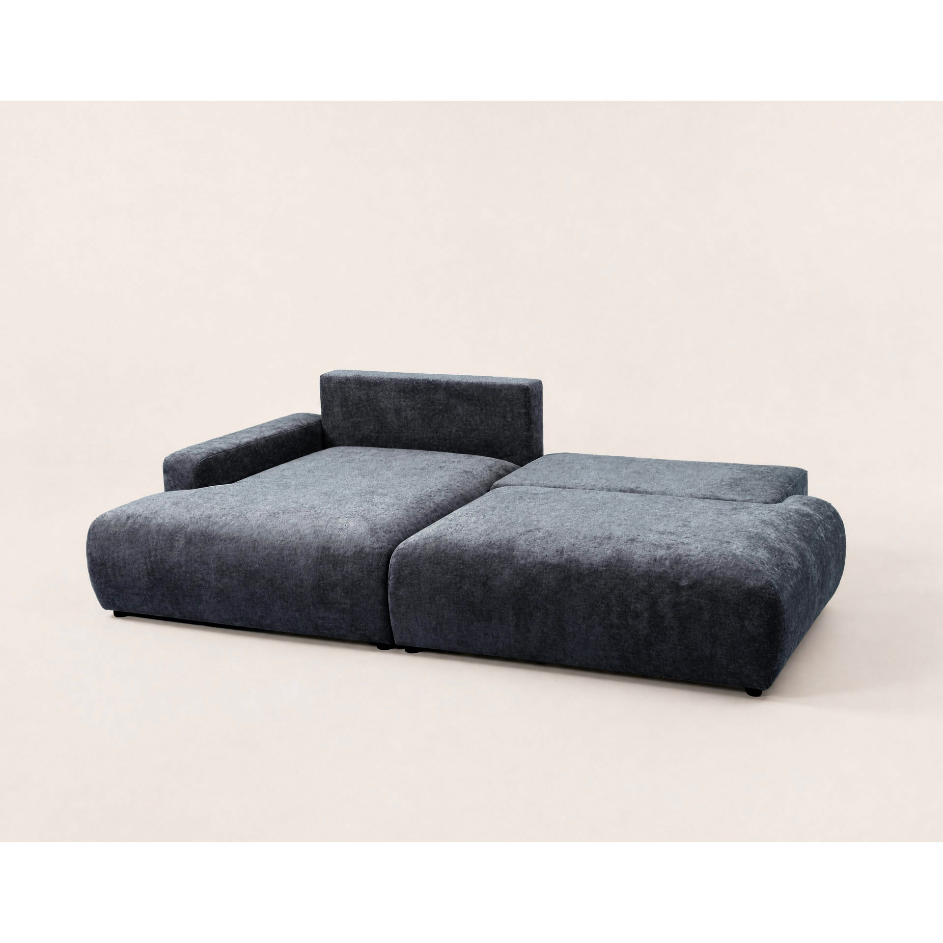 Pivoine - Canapé d'angle ouvert gauche 4 places convertible avec coffre en tissu texturé - Bleu marine