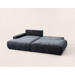 Pivoine - Canapé d'angle ouvert gauche 4 places convertible avec coffre en tissu texturé - Bleu marine