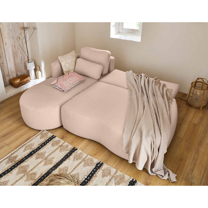 Mahina - canapé d'angle gauche - 4 places - convertible avec coffre - en tissu bouclette - Rose