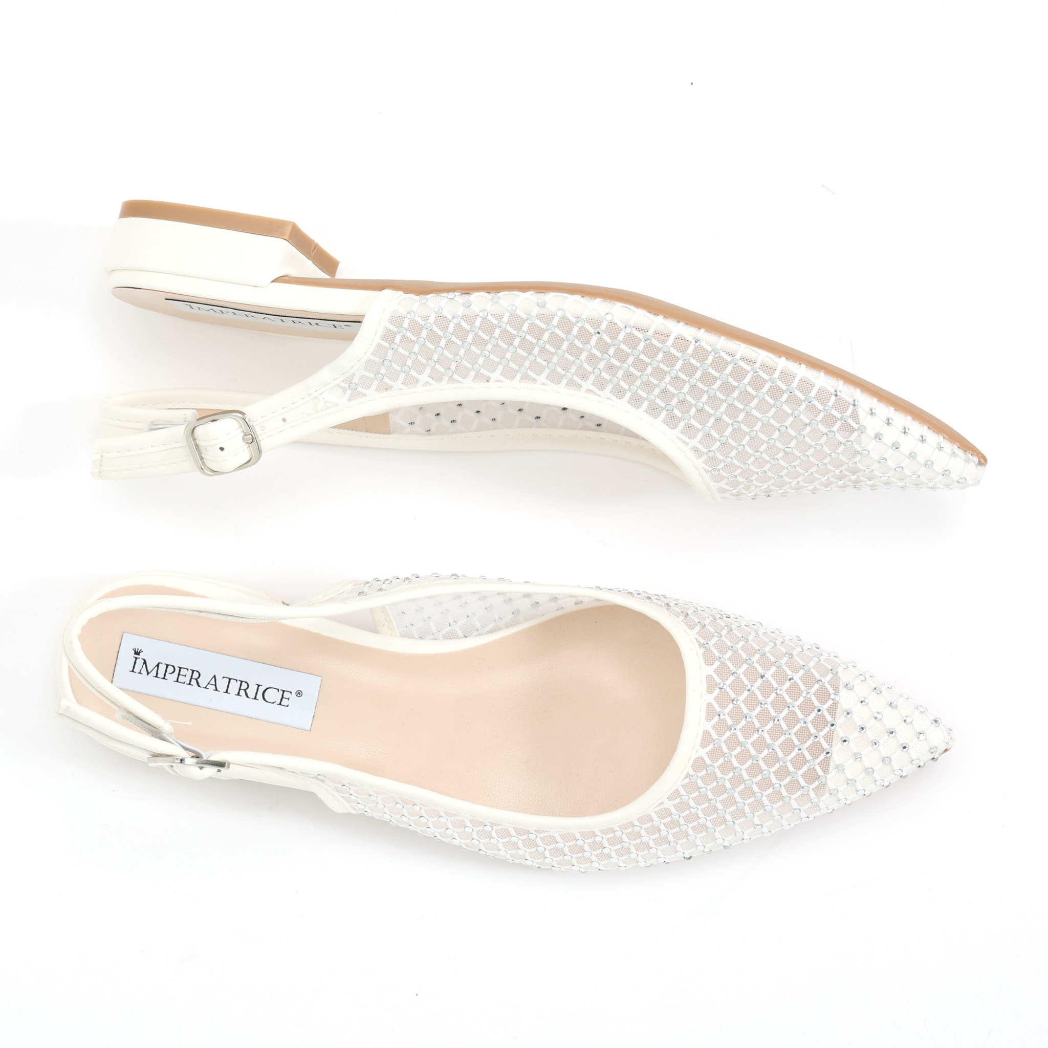 Ballerine slingback con tomaia semitrasparente ricoperta di strass