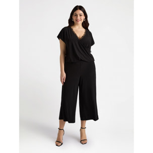 Fiorella Rubino - Camiseta cruzada y bordes de encaje - Negro