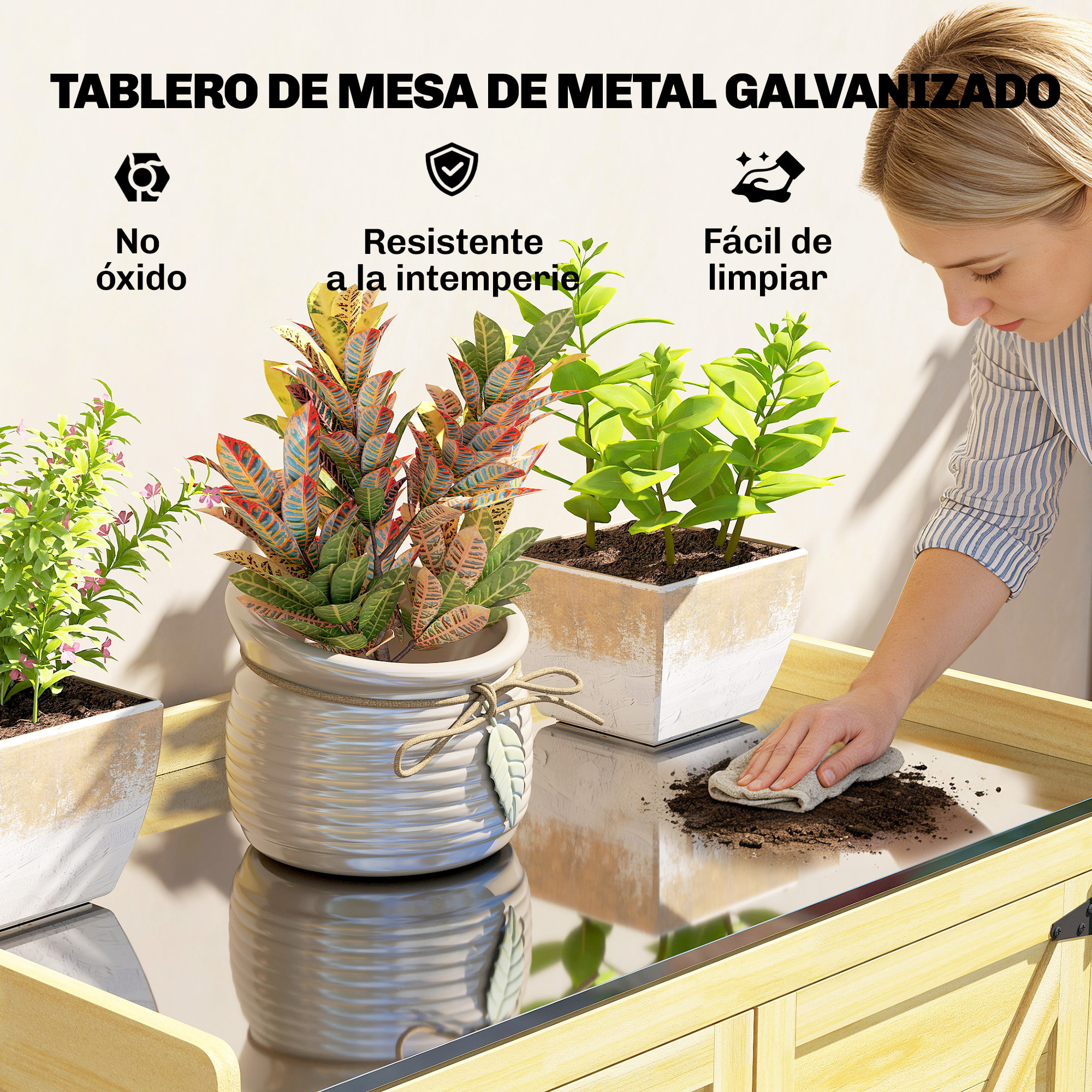 Armario de Exterior de Madera, Caseta de Jardín Exterior con Techo de Metal Galvanizado, Estantes, 2 Puertas, Ganchos, Cobertizo de Jardín para Almacenaje Herramientas, 71,5x39x95 cm, Natural