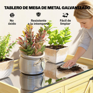 Armario de Exterior de Madera, Caseta de Jardín Exterior con Techo de Metal Galvanizado, Estantes, 2 Puertas, Ganchos, Cobertizo de Jardín para Almacenaje Herramientas, 71,5x39x95 cm, Natural