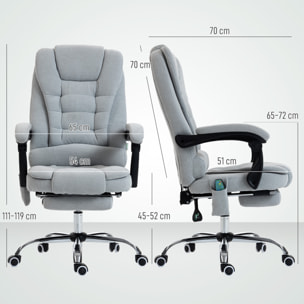 Fauteuil de bureau direction massant chauffant hauteur réglable dossier inclinable tissu gris clair