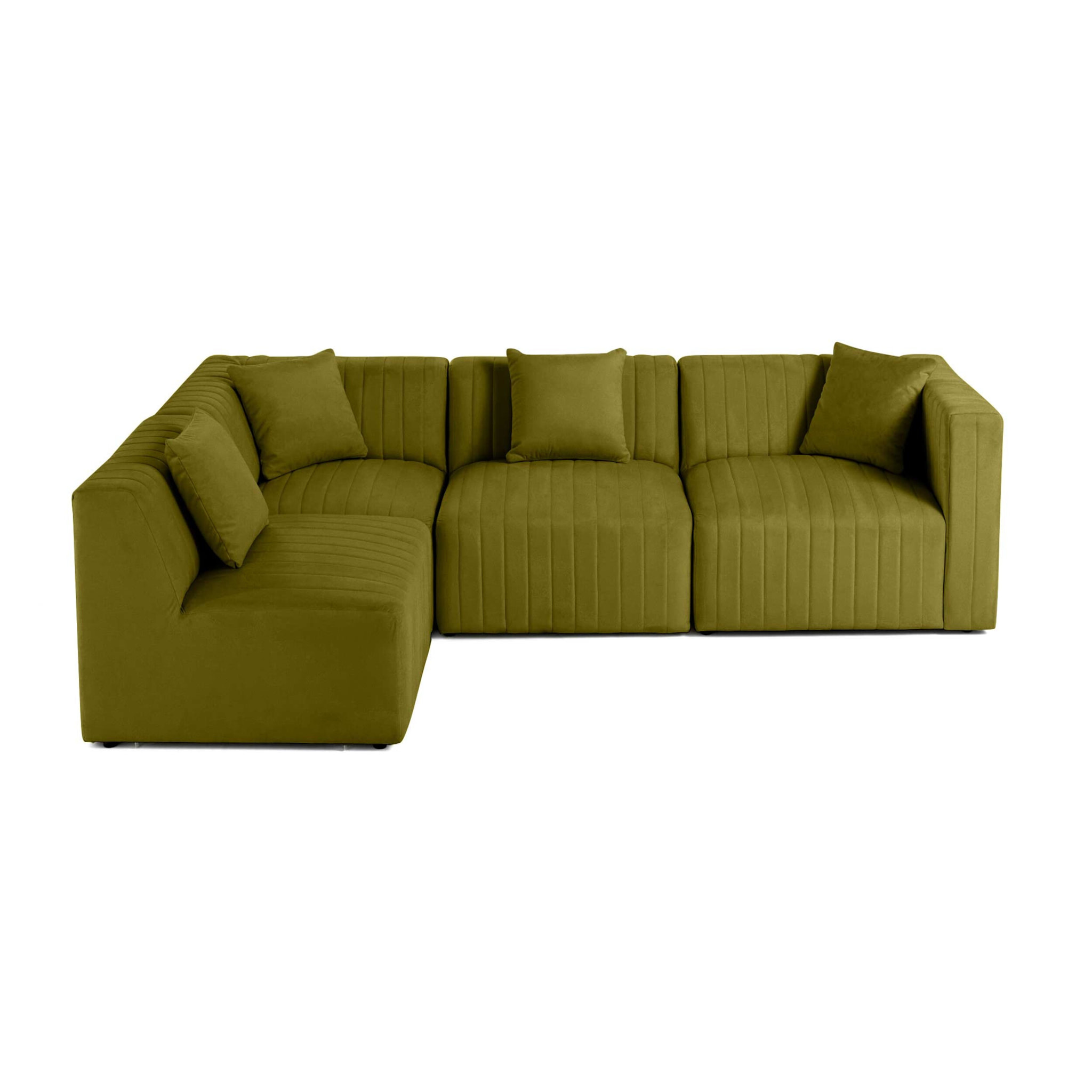 Nova - canapé modulable d'angle gauche - 5 places - en velours - Vert Olive