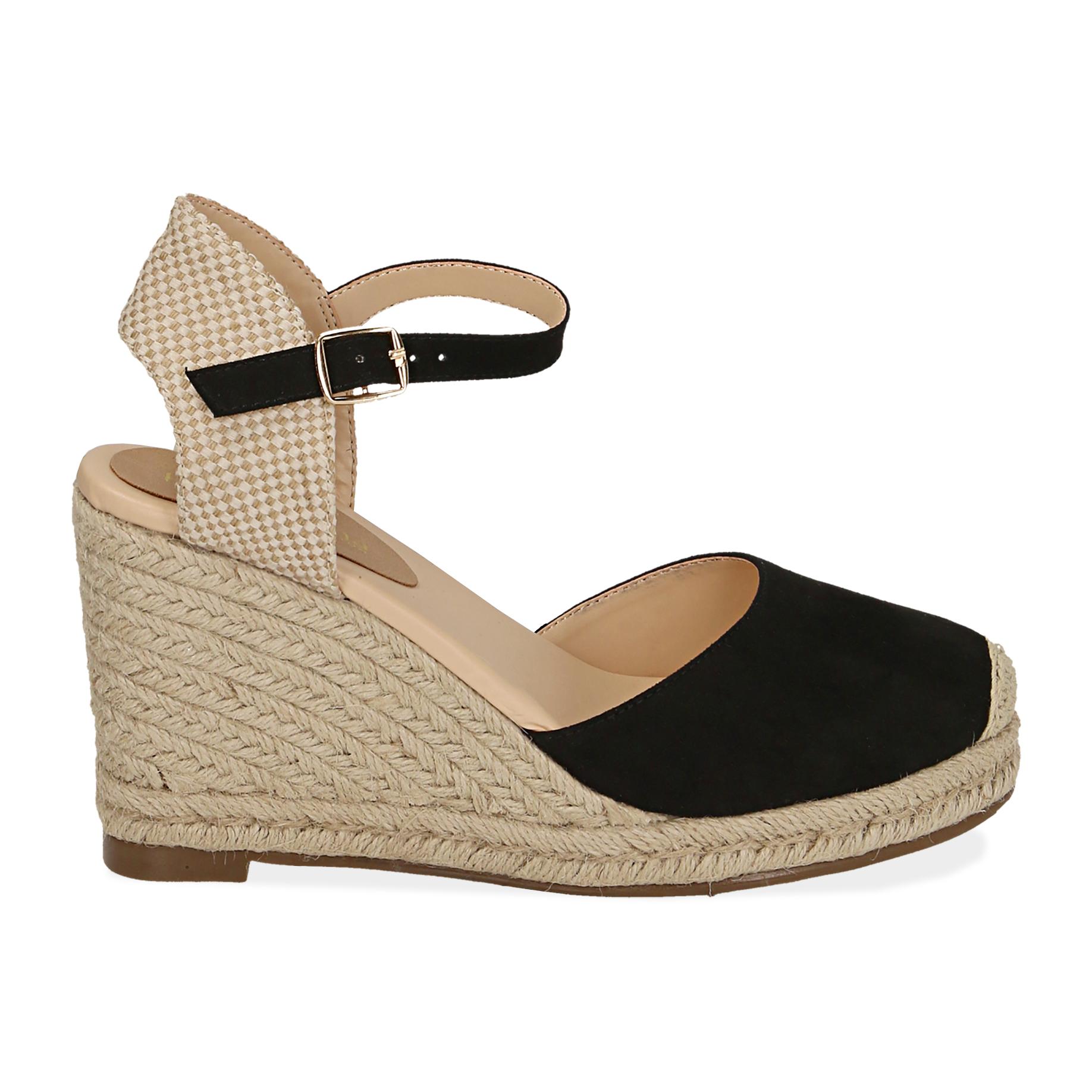 Espadrillas nere in microfibra, zeppa 9 cm