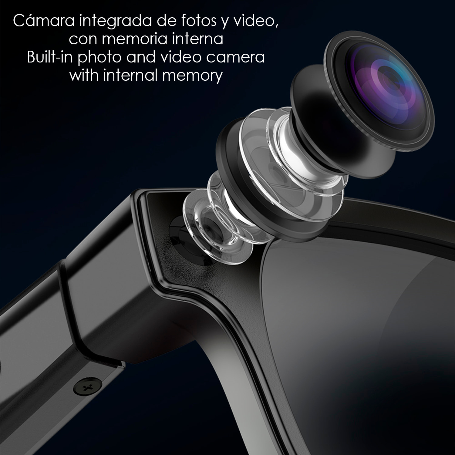 Gafas inteligentes AIMB-G2. Con cámara de 8 MPX, traductor Ai en tiempo real, asistente de voz, control de música y llamadas. Con 3 tipos de lentes.