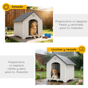 Caseta para Perros Exterior, Casa para Perros Grandes de Plástico Impermeable con 2 Ventanas, Base Elevada, Estacas, Fácil de Montar, 88x79x89 cm, Gris