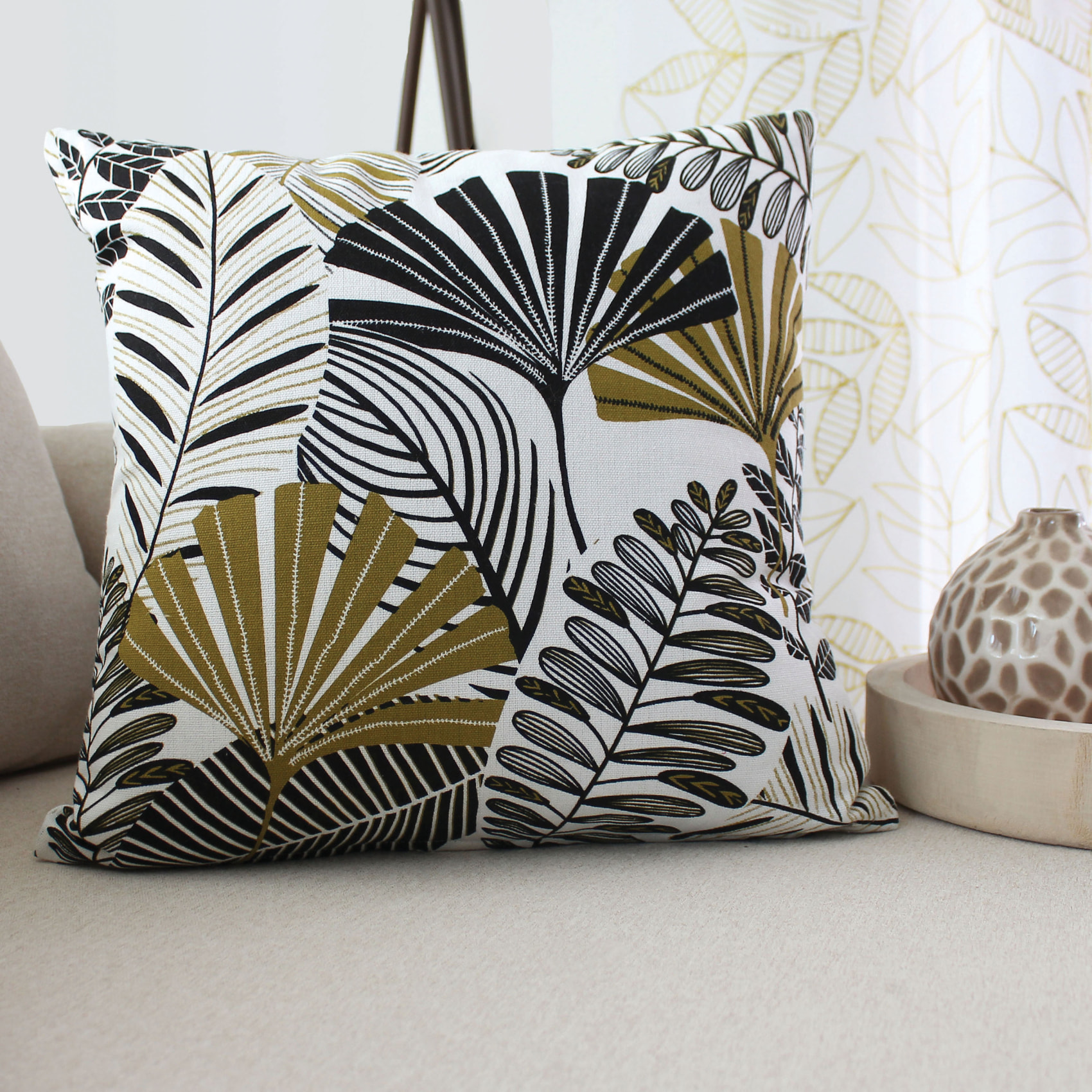 Coussin décoratif feuillage tropical - Bronze