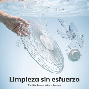 Ventilador de Pie con Control Remoto y Función Wifi, Ventilador de Pedestal Silencioso con Altura Ajustable, 3 Velocidades, 3 Modos, Oscilación 85°, Temporizador 15H y Pantalla LED, 50W, Blanco