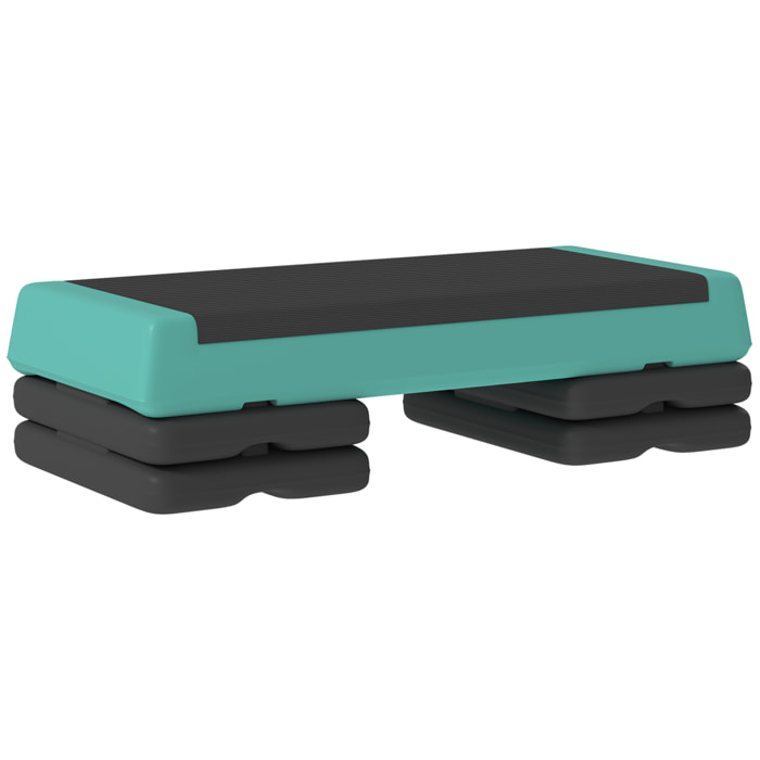 Step de Aeróbic, Step para Fitness Antideslizante, Altura Regulable 3 Niveles de 10,5/15,5/20,5 cm, Carga 250 kg, para Ejercicio en Casa, Gimnasio, 77x36x20,5 cm, Verde y Negro