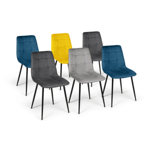 Chaises Linda en velours et pieds métal noirs - Mix color - Gris clair, gris foncé, jaune, bleu