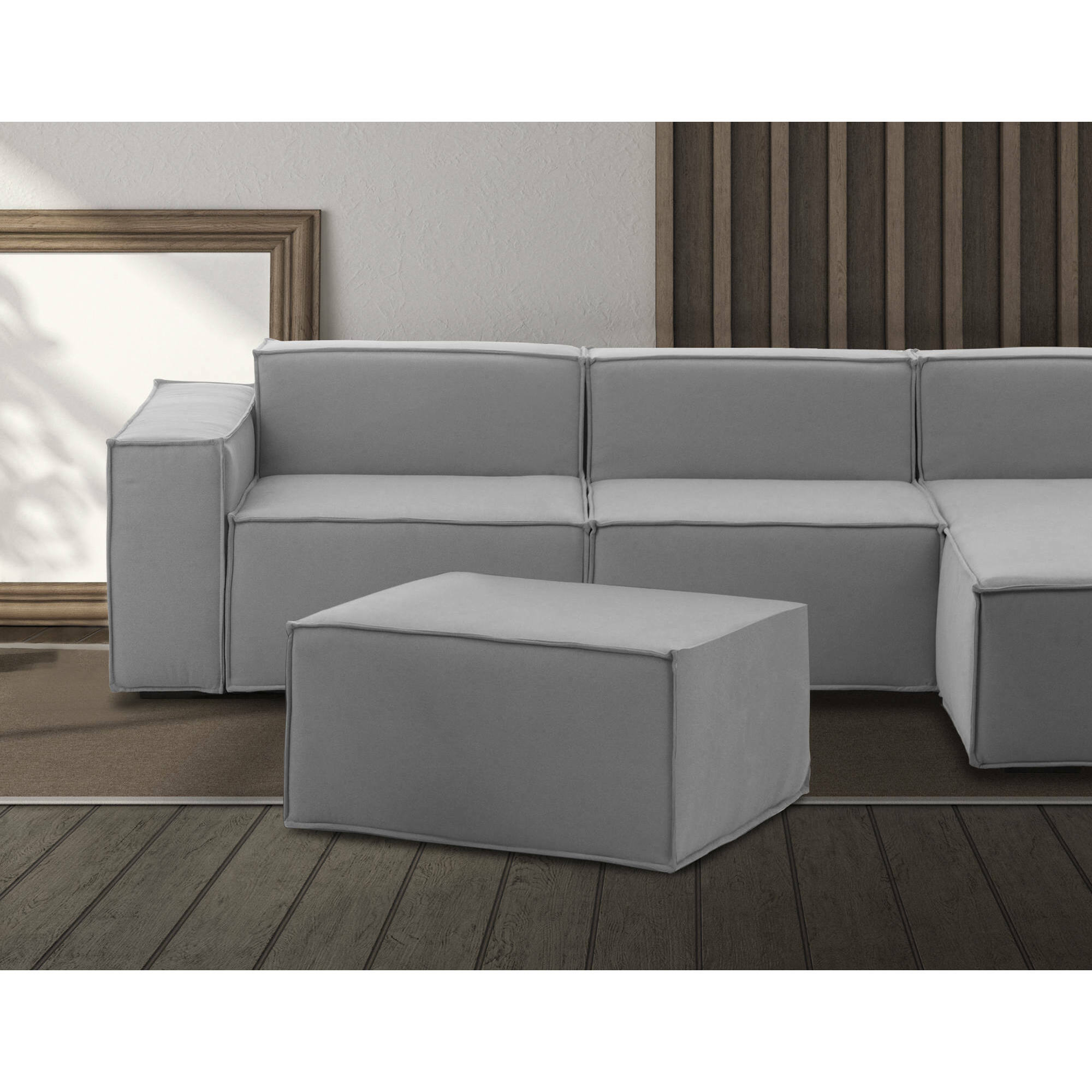 Pouf Barbara, Pouf da salotto, 100% Made in Italy, Poltroncina relax in tessuto imbottito, Cm 80x70h43, Grigio