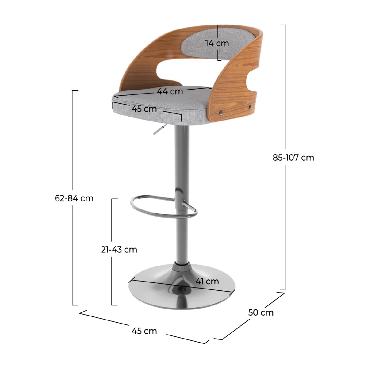 Chaise de bar réglable 62/84 cm en tissu gris clair - Louis