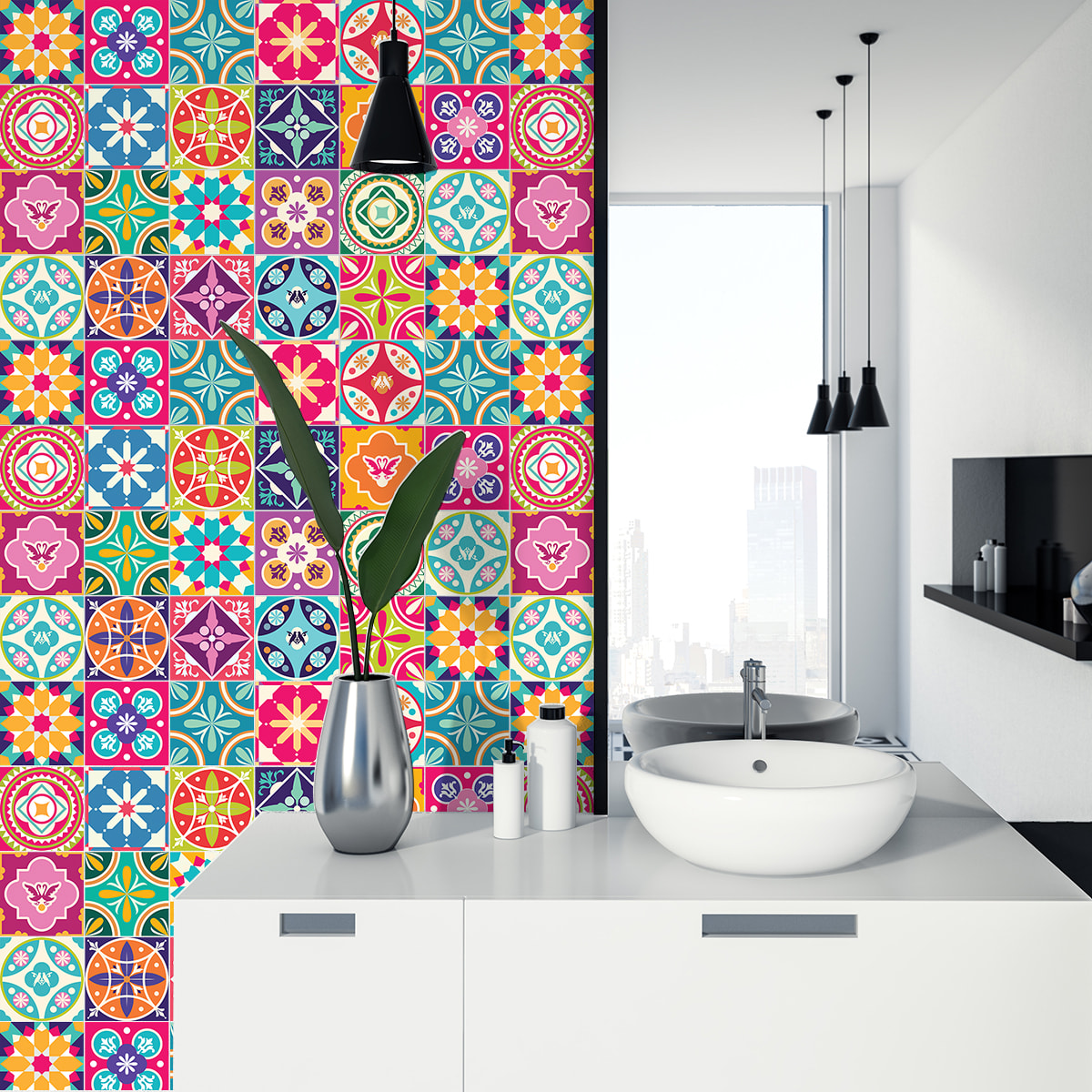 Stickers muraux - Sticker Mural Carrelage adhésif Cuisine Salle de Bain - 24 STICKERS CARRELAGES AZULEJOS AMERICA