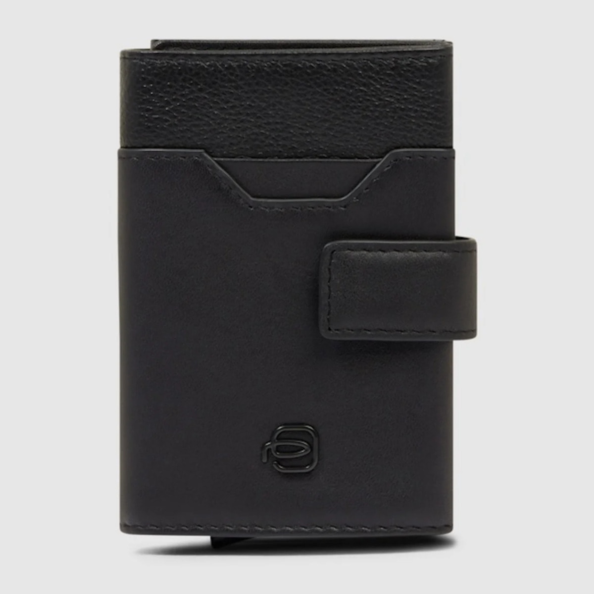 Piquadro Portacarte automatico in metallo e pelle, schermato con protezione RFID