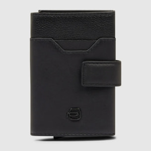 Piquadro Portacarte automatico in metallo e pelle, schermato con protezione RFID