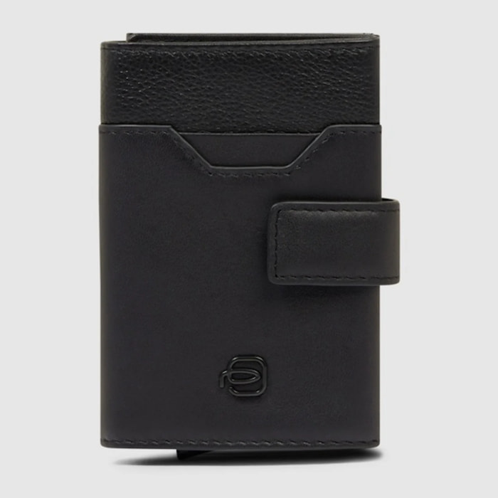 Piquadro Portacarte automatico in metallo e pelle, schermato con protezione RFID