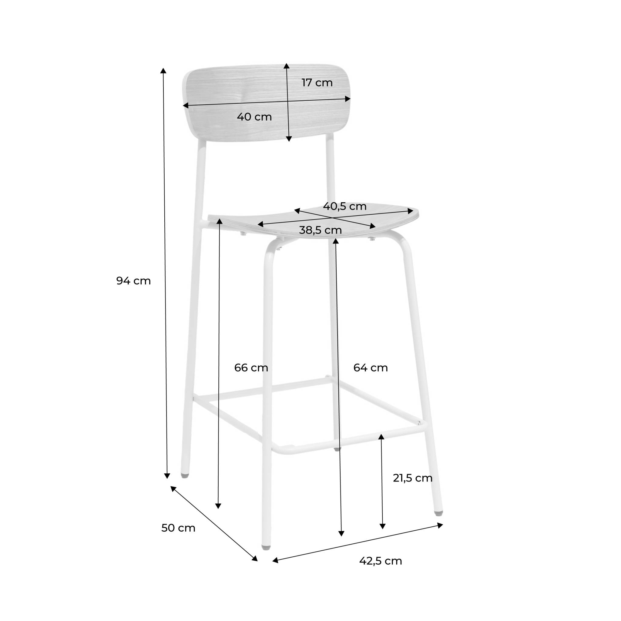 Lot de 2 tabourets de bar vintage contreplaqué avec placage bois effet frêne et pieds métal chromé L 42.5 x P 50 x H 94cm - Toby